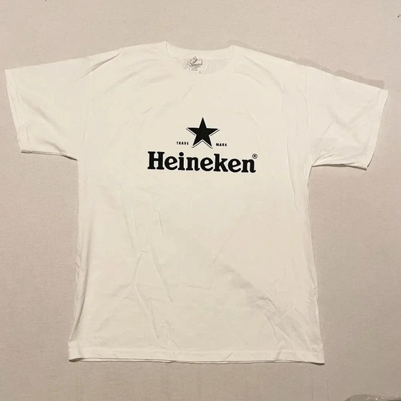 Heineken Beer White Shirt Mens Size Large  Tshirt Stain - Picture 1 of 16